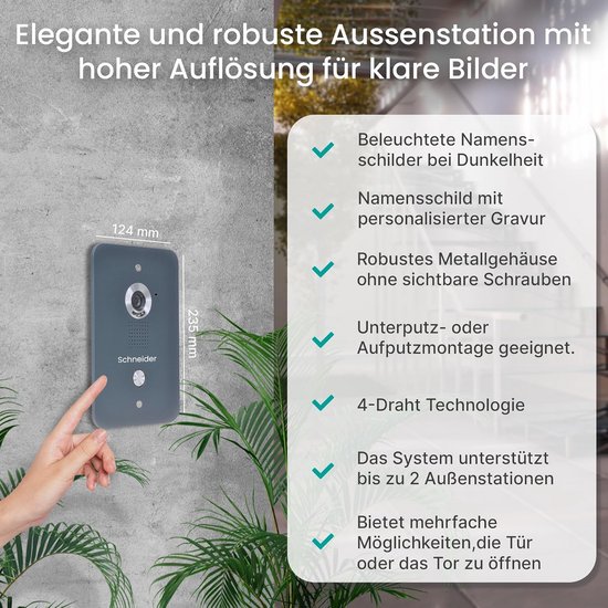 Videofoon met 4 draden, 2x 7 inch scherm en deuropenerfunctie van Merkloos — afbeelding 2