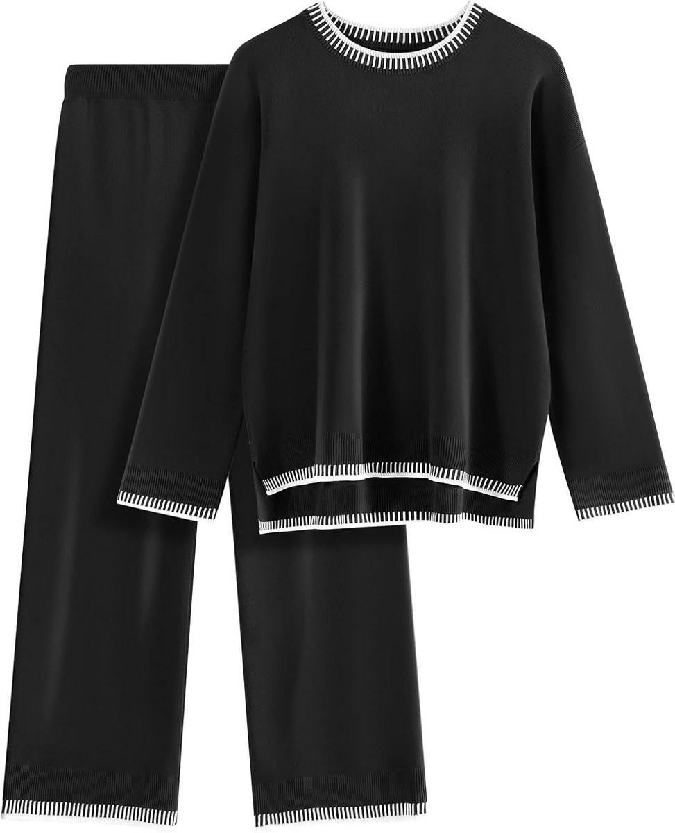 Gebreide Tweedelige Set Dames: Loungewear Trui en Wijde Pijp Broek Najaar Winter