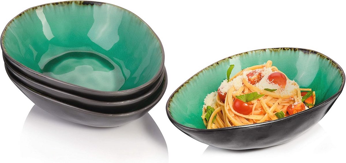 4-delige pastaschalen set van porselein in vintage-look met craquelé effect
