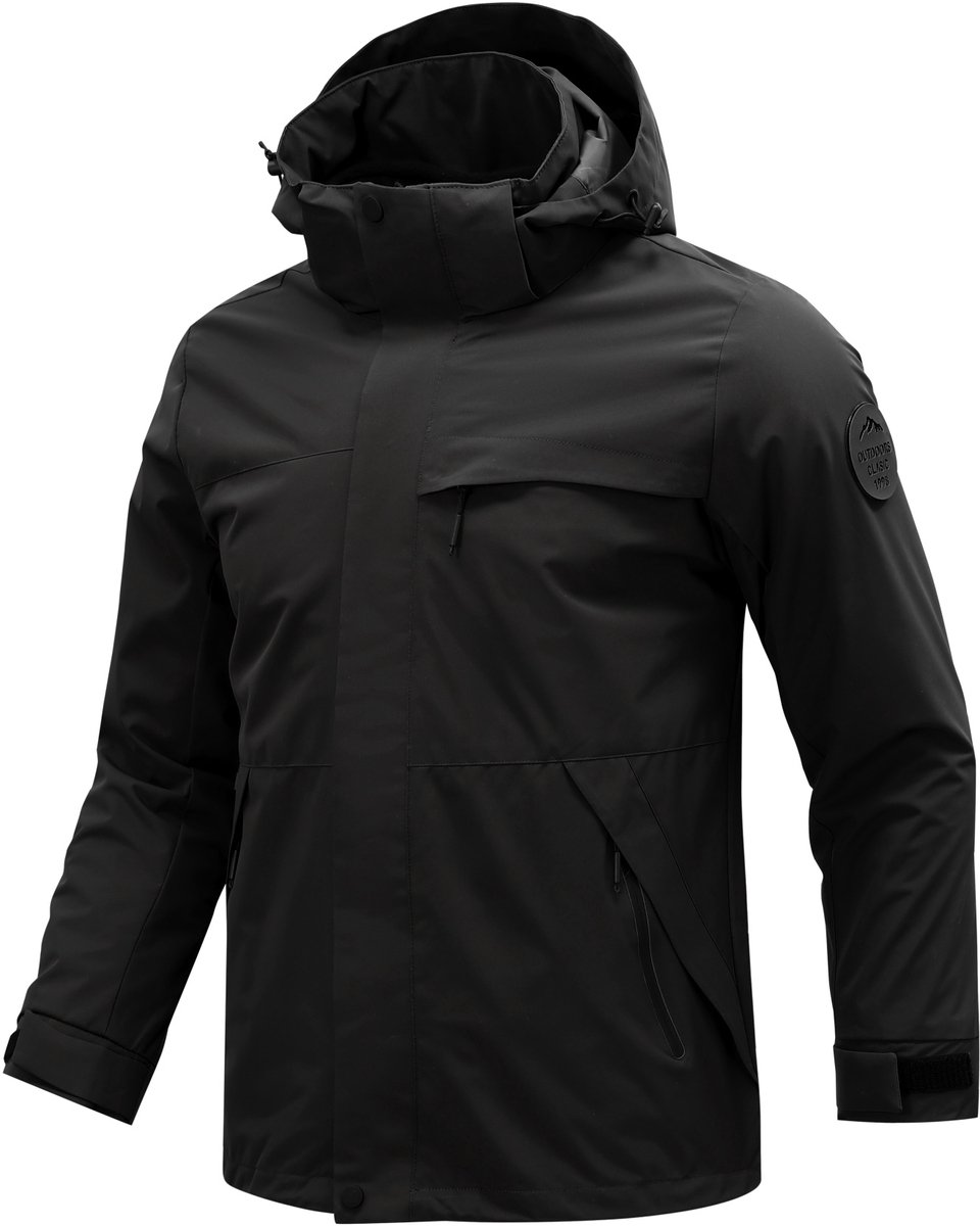 YOUTHUP Heren 3-in-1 outdoorjas met capuchon Waterafstotend XXL Zwart