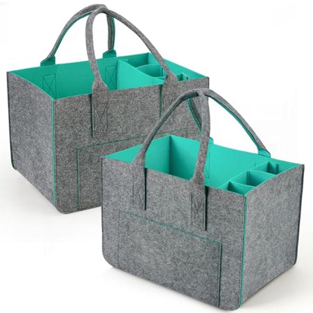 Grote Opvouwbare Vilten Boodschappentas met Vakken - 30 Liter - Turquoise