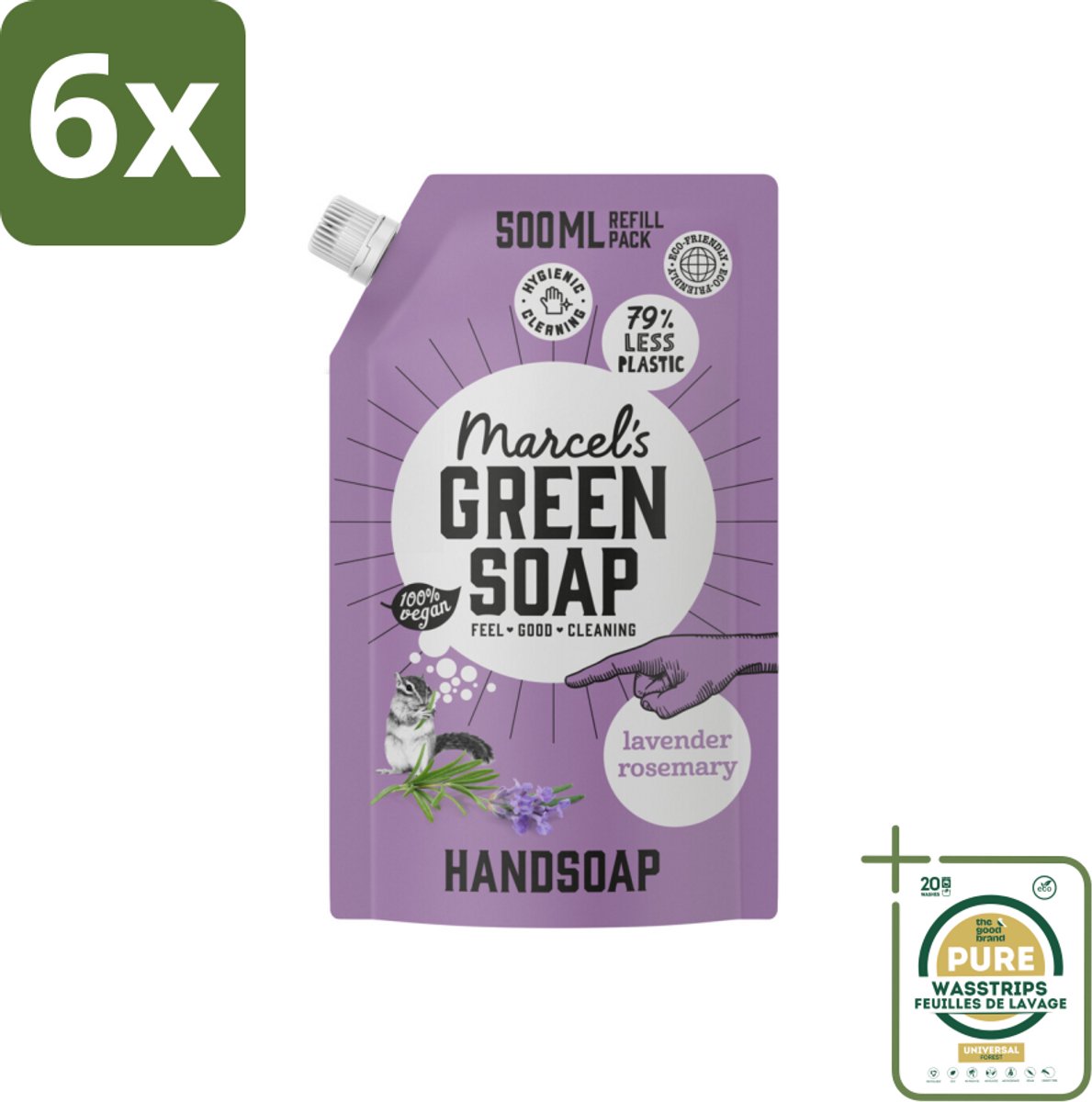 Marcel’s Green Soap – Handzeep Navulling – Lavendel & Rozemarijn – 500 ml - Voordeelverpakking - 6 stuks - Plantaardige handzeep - Lavendel handzeep