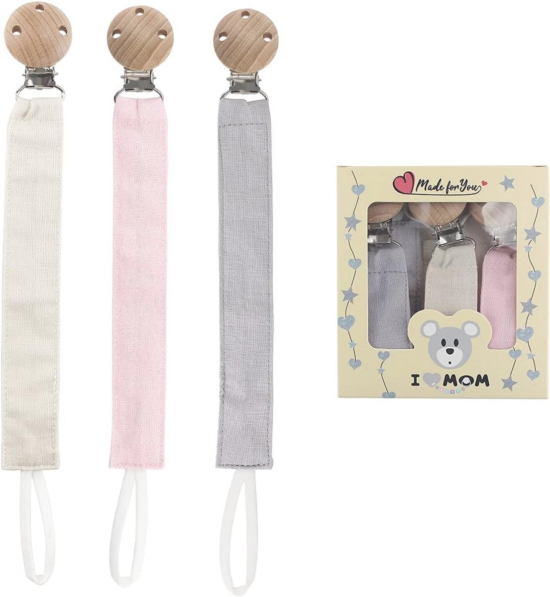 Katoenen fopspeenkettingen voor baby's - Set van 3, voor jongens en meisjes
