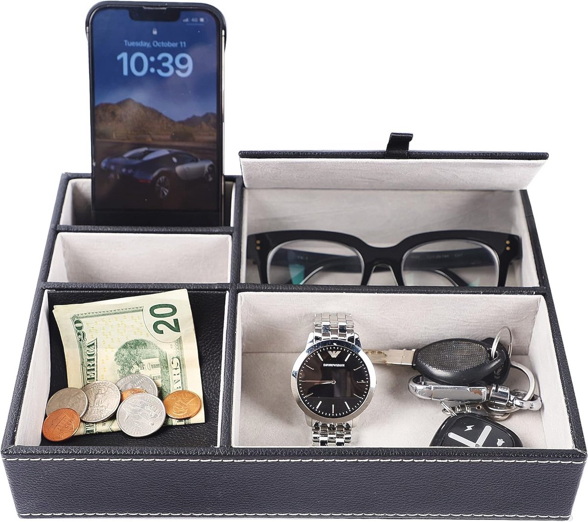 Horlogebox met Valet Lade voor Dressoir - Organizer voor Herenjuwelen en Accessoires