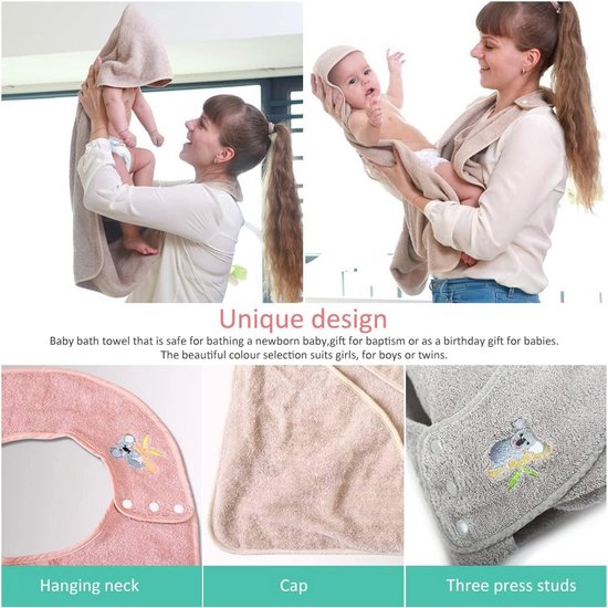 Zachte Babyhanddoek met Capuchon - Absorberende Katoenen Handdoek Voor Pasgeborenen — afbeelding 4