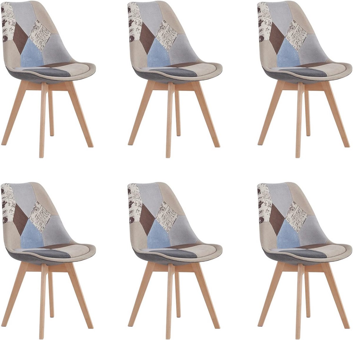 Set van 6 Scandinavische linnen eetstoelen met houten poten - Modern en ergonomisch