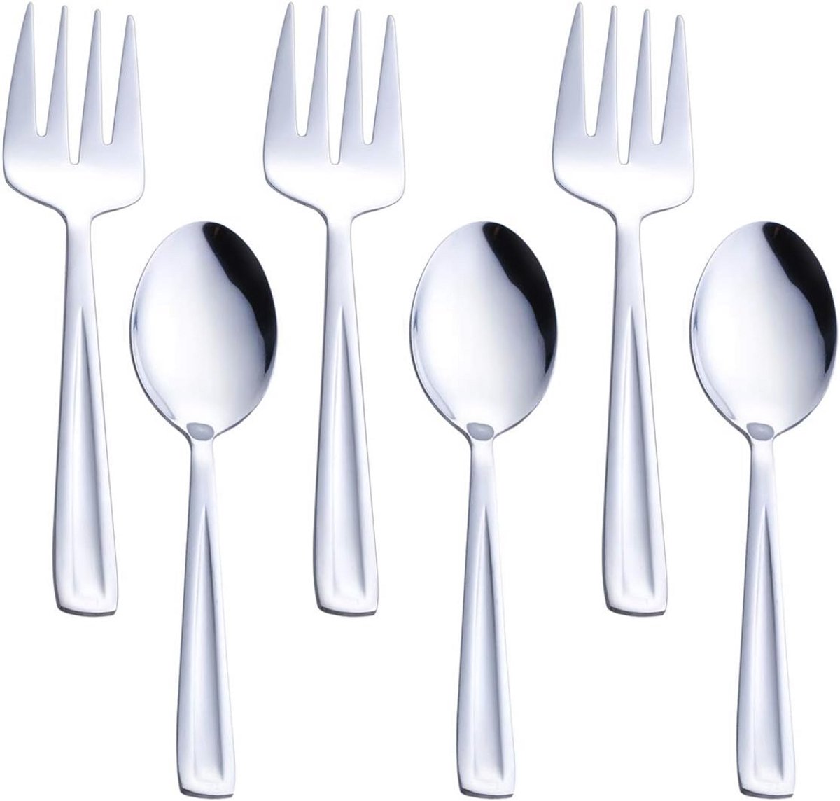 Roestvrijstalen serveerlepel en vork set - 6-delig catering bestek, 9.5 inch, vaatwasmachinebestendig