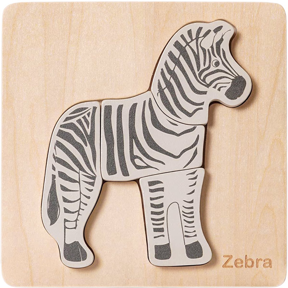 Speelgoedtopdeals - Houten Puzzel Zebra - 14 cm - 4 stukjes