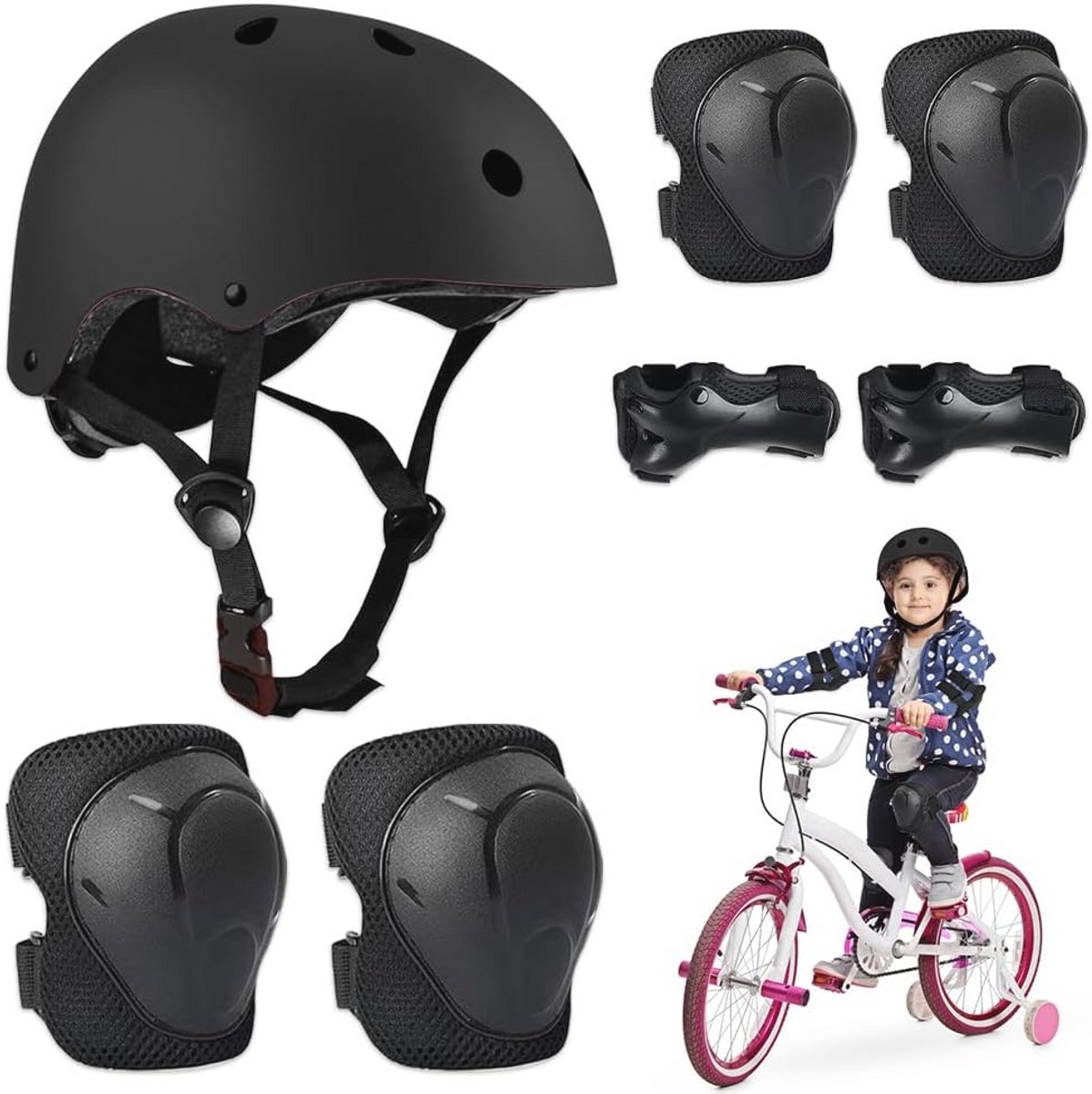5-in-1 Beschermingsuitrusting voor Kinderen - Helm, Knie- en Polsbeschermers voor Rolschaatsen, Fietsen en Skateboarden, Leeftijd 3-11 Jaar