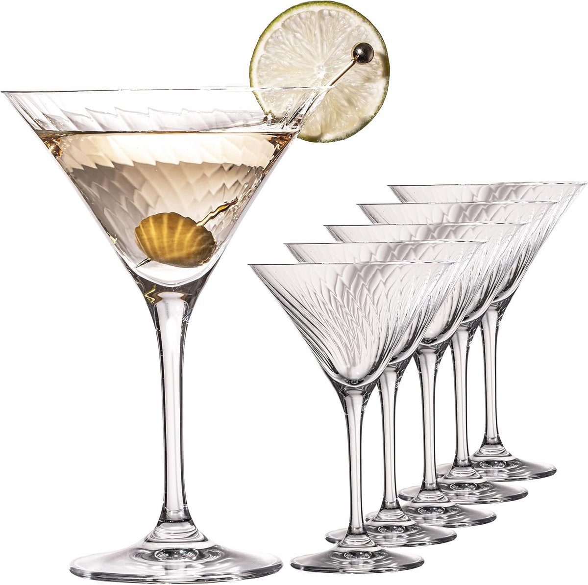 Geribbeld Cocktailglas Set van 6 - 215 ml - Vaatwasmachinebestendig Kristalglas