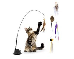 Kattenvisspeelgoed met zuignap en veren, kattenplaagspeelgoedset, interactieve kattenspeelgoedset met vogelsimulatie, speelhengel voor katten