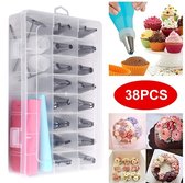 Coffret de décoration de gâteaux 38 pièces : outils de décoration, poches à douille, Outils de cuisine (comprend 32 Embouts pour poche à douille , 2 aiguilles à décorer, 2 poches à douille et 2 adaptateurs).