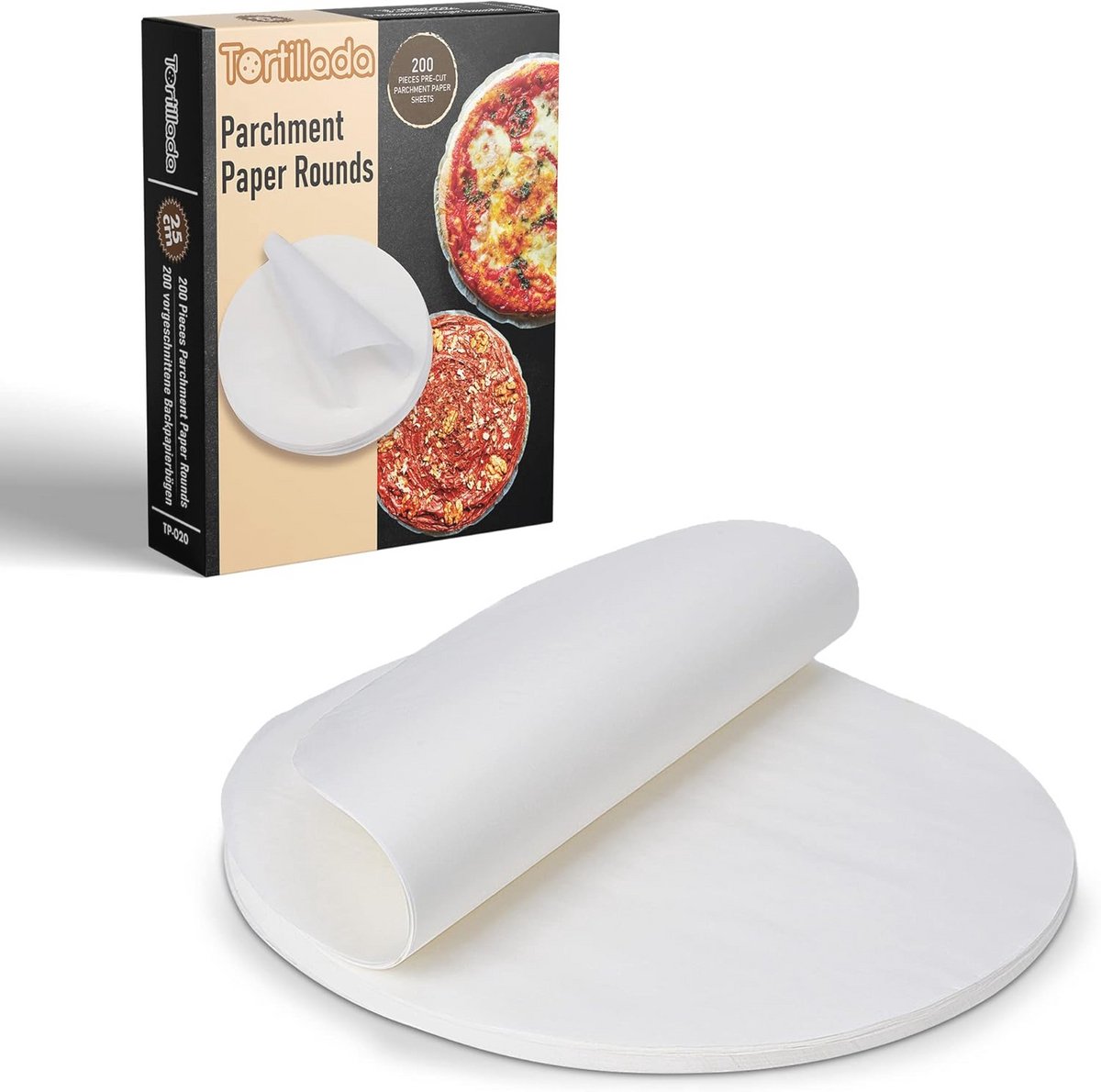 Voorgesneden Bakpapier Vellen voor Tortilla's - 200 Stuks Rond (25 cm)