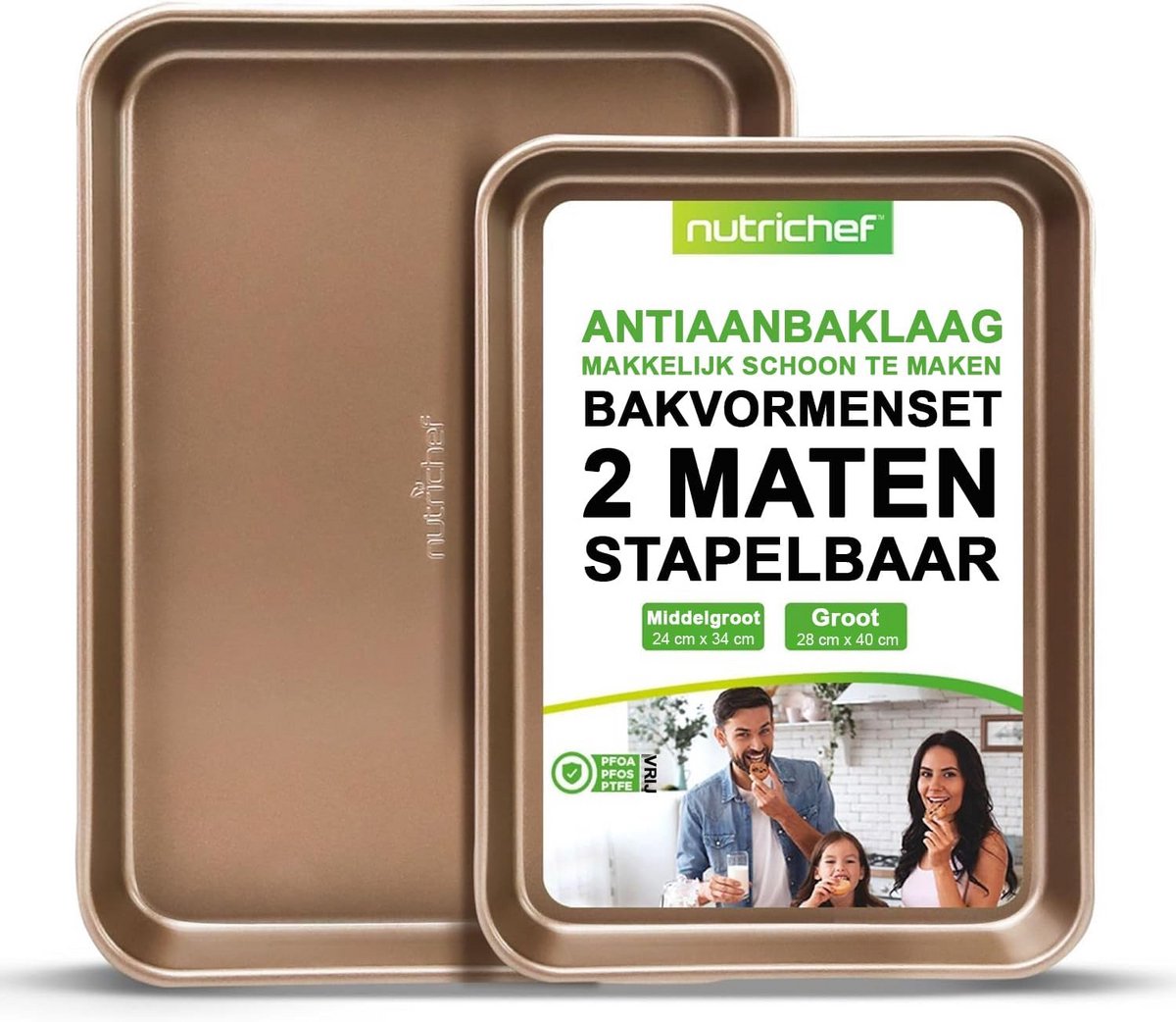Premium 2-Delige Bakplaten Set - Antiaanbak Bakvormen voor Cookies en Taarten - Goudkleurig