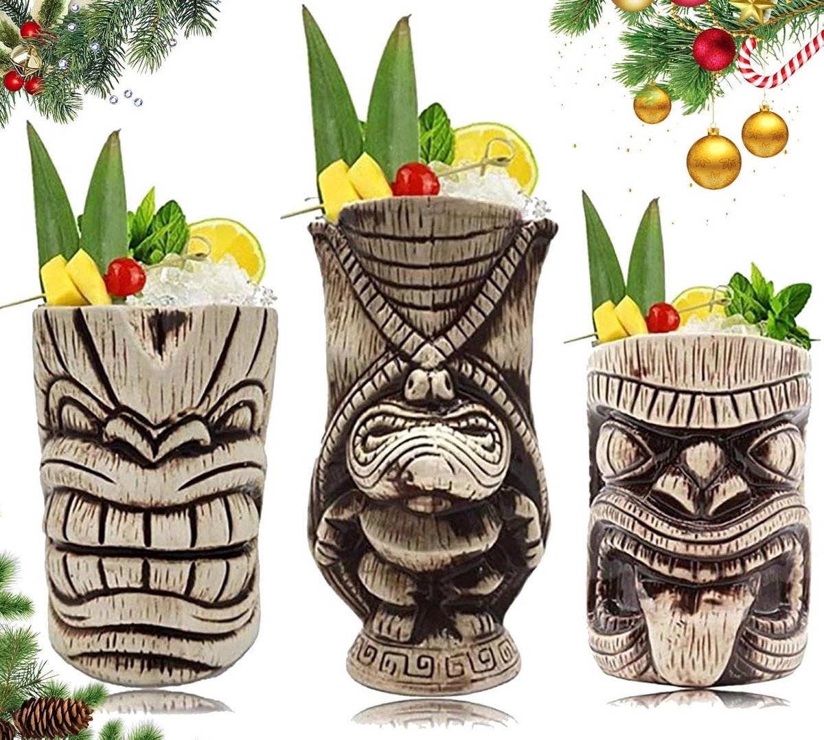 Grote Keramische Tiki Mok Set voor Cocktail en Tropische Dranken