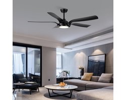 Plafondventilator met Verlichting en Afstandsbediening, 142 cm, Stil, Dimbaar, 6 Snelheden, 5 Bladen, Zwart