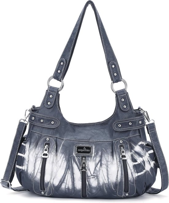 Angelkiss grote portemonnees en handtassen voor vrouwen gewassen kunstleer crossbody hobo tas schouder handtas draagtas, G-j.blauw, X-Large