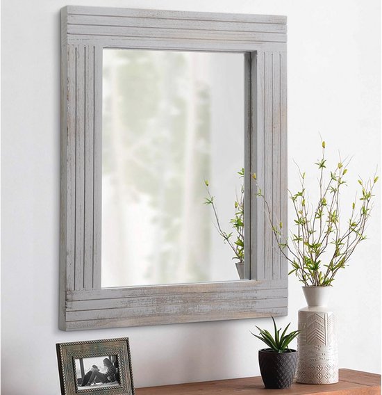 Rustic Rectangular Wall Mirror Rustic Rectangular Wall Mirror 45x65cm - Vintage Wooden Frame Decor | bol