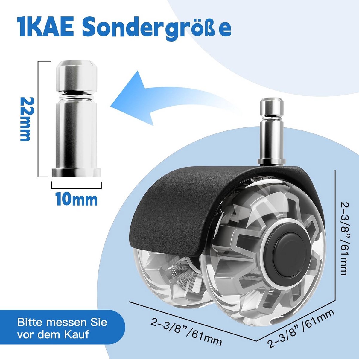Bureaustoelwielen 10 x 22 mm - Stil en soepel voor harde vloeren - Maximale draagkracht 1000 kg
