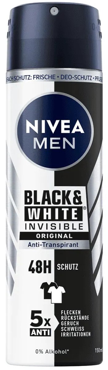NIVEA deospray voor mannen - invisible Black&White original 150 ml