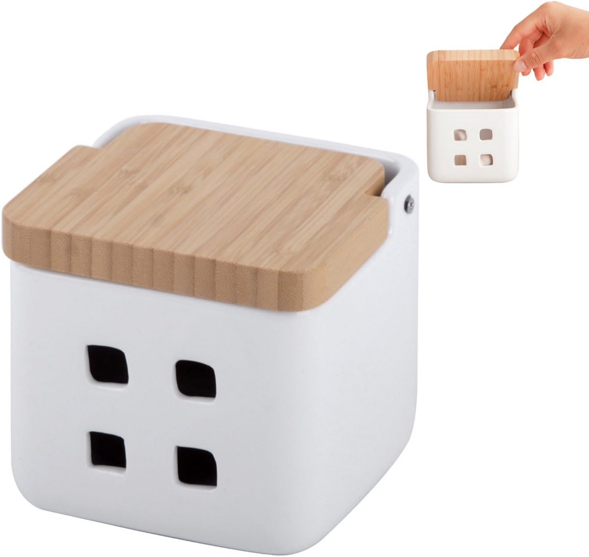 Knoflookpot Keramiek met Bamboehouten Deksel - Voor Optimale Bewaring van Knoflook