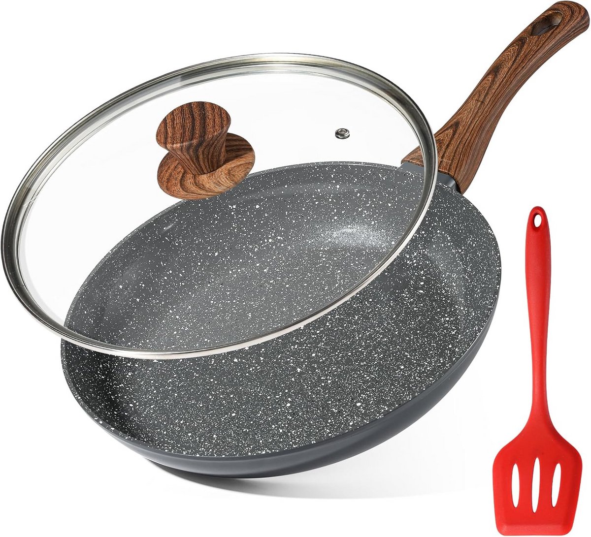 28 cm zwarte braadpan met deksel - anti-aanbakpan