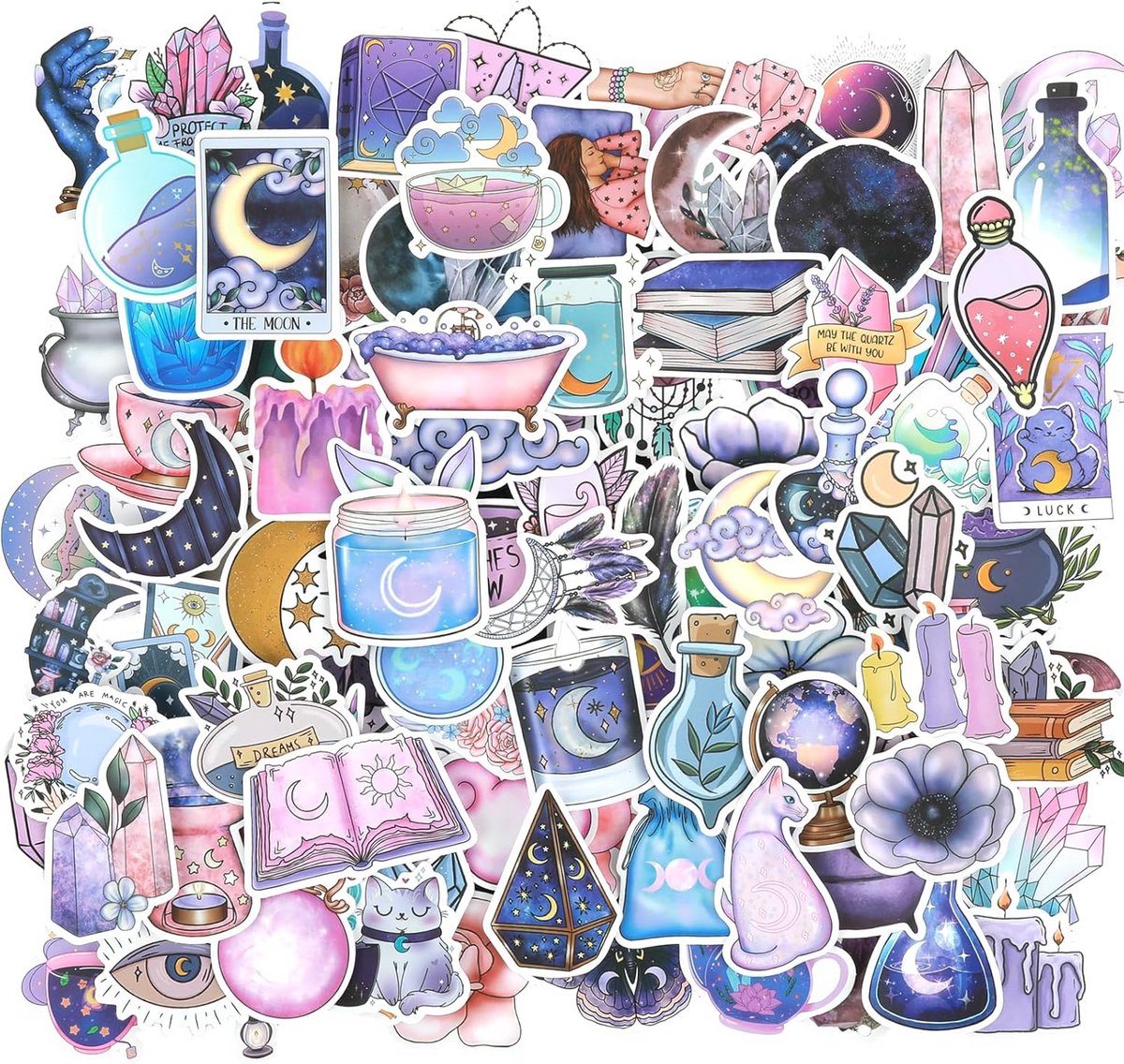 100 Stuks Esthetische Maan Stickers voor Telefoon, Laptop en Scrapbooks