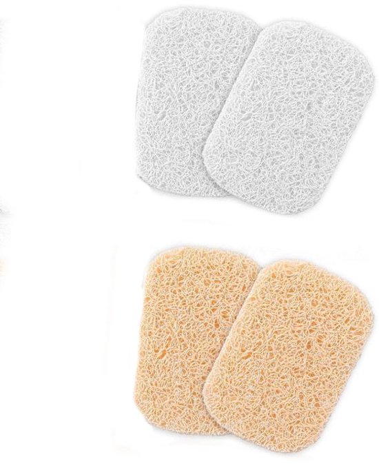 Sous-verre à savon - 4 pièces - Porte-savon - Tapis à savon - Facile à nettoyer - PVC - Porte-savon - Accessoires de salle de bain - Douche et Salle de bain - Panier à savon rangement & Support pour barre de shampoing - 11,5 × 7,5 cm - Beige, blanc