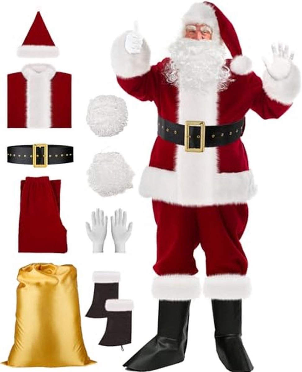 Luxueuze Kerstman Kostuums Set van 10 - Bordeau Velvet Volwassen Kerstman Kostuum