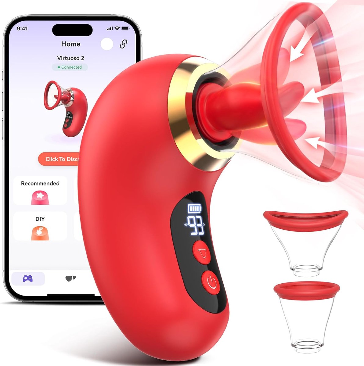 DOWO® Tong Stimulator met Zuigfunctie - Luchtdruk Vibrator - 9 Likstanden & 3 Zuigstanden - Tong Vibrator - Luchtdruk Sex Toy - Clitoriszuiger - Clitoris Stimulator - Sex Toys voor Koppels - Seksspeeltjes - Cadeau voor Vrouw - LCD Display - APP