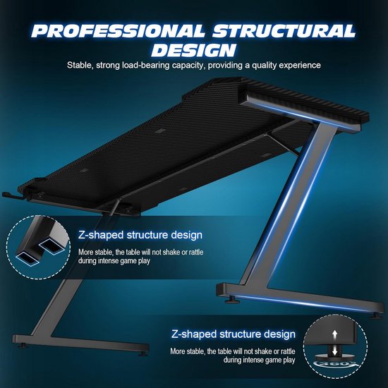 Ergonomische Gaming Desk 80x52CM met Carbon Fiber Oppervlak en Hoofdtelefoon Haak — afbeelding 2