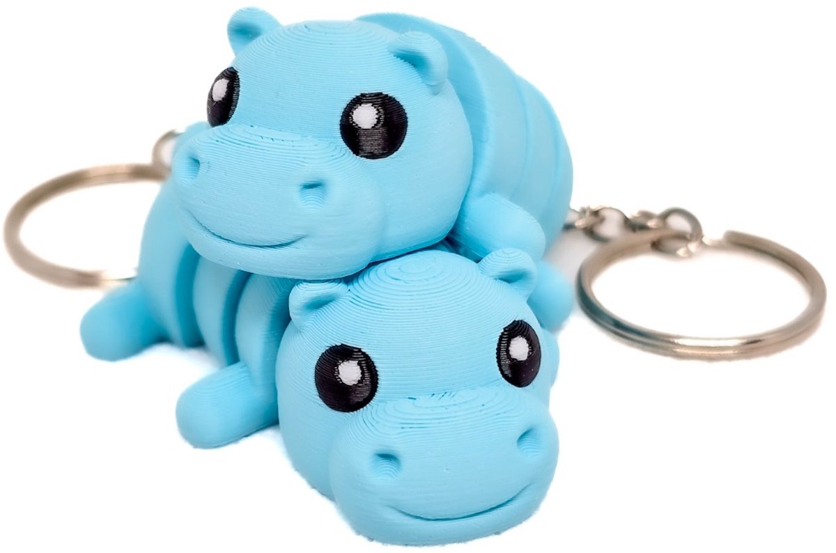 Nijlpaard Sleutelhanger 3D - Flexi – Lichtblauw & Schattig – Cosmetalic – Origineel Cadeau voor Kinderen & Dierenliefhebbers - Kawaii bagcharm