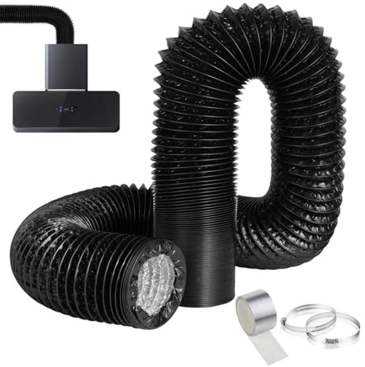 Flexibele Aluminium Folie Uitlaatslang 150 mm - 3m PVC 4-Laags met Slangklemmen en Tape voor Dragers en Ventilators