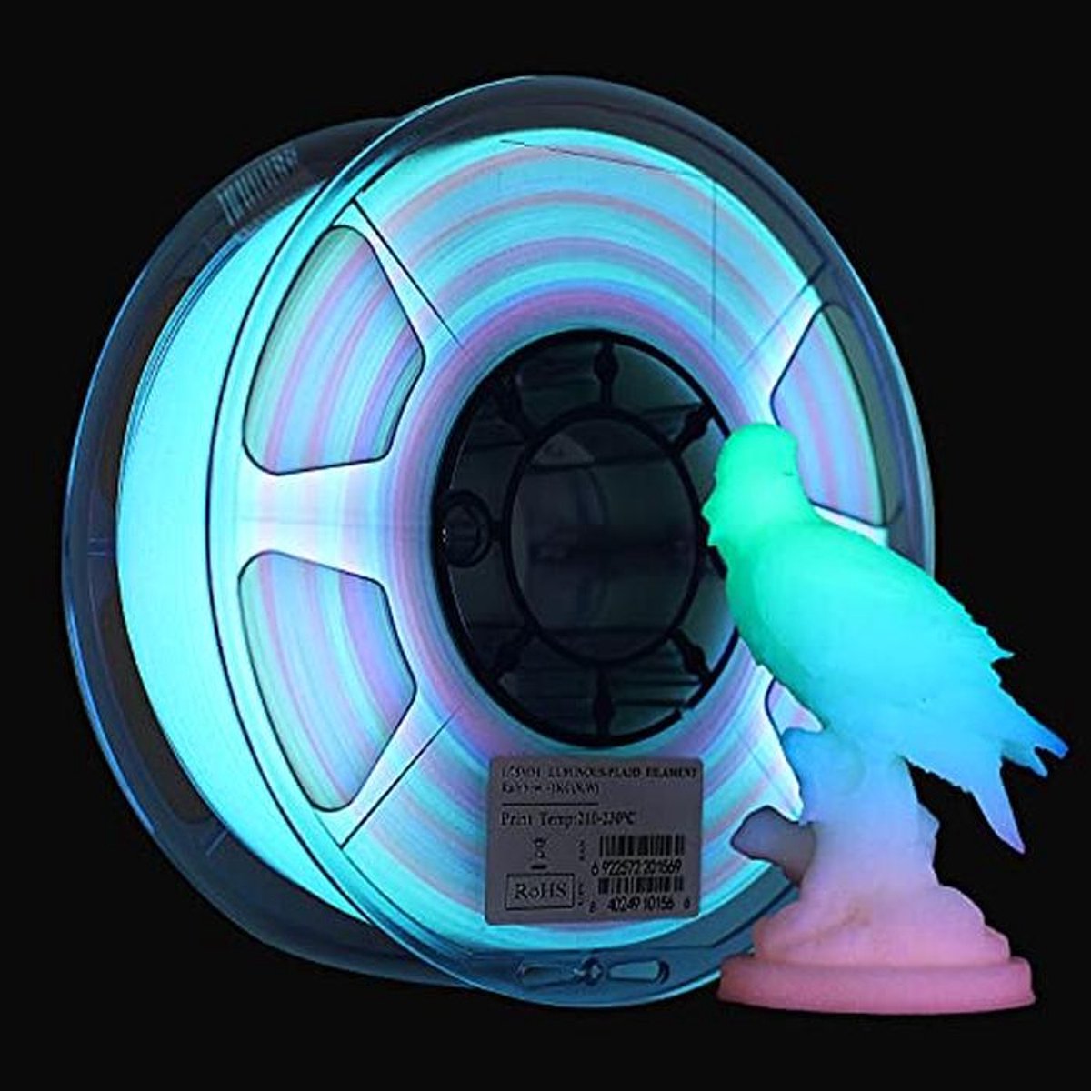 Glow in the Dark Rainbow 3D Printer Filament 1.75mm - 1KG Spool - Multicolor 3D Printing Material