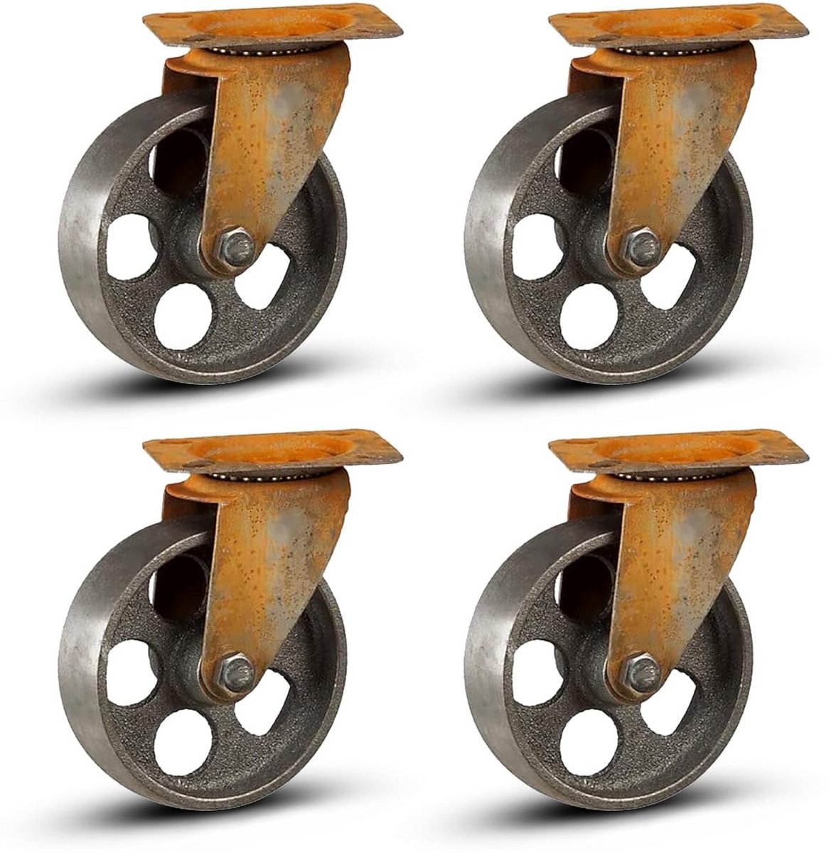Zware belasting wielen 75 mm - Metalen vintage zwenkwielen voor meubels - Set van 4 - 320 kg capaciteit