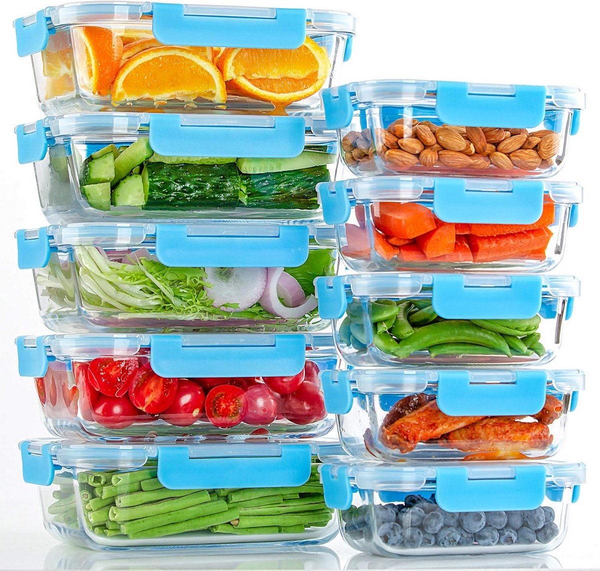 10 Stuks Glas Voedselopslagcontainers met Deksel - Lekvrij en Luchtdicht voor Maaltijdprep, Lunch en Restjes - Vaatwasmachinebestendig