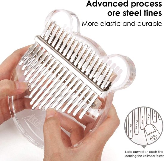 Kalimba 17 Sleutels van Hout met Transparant Acryl Lichaam en Volledige Accessoires van Merkloos — afbeelding 5