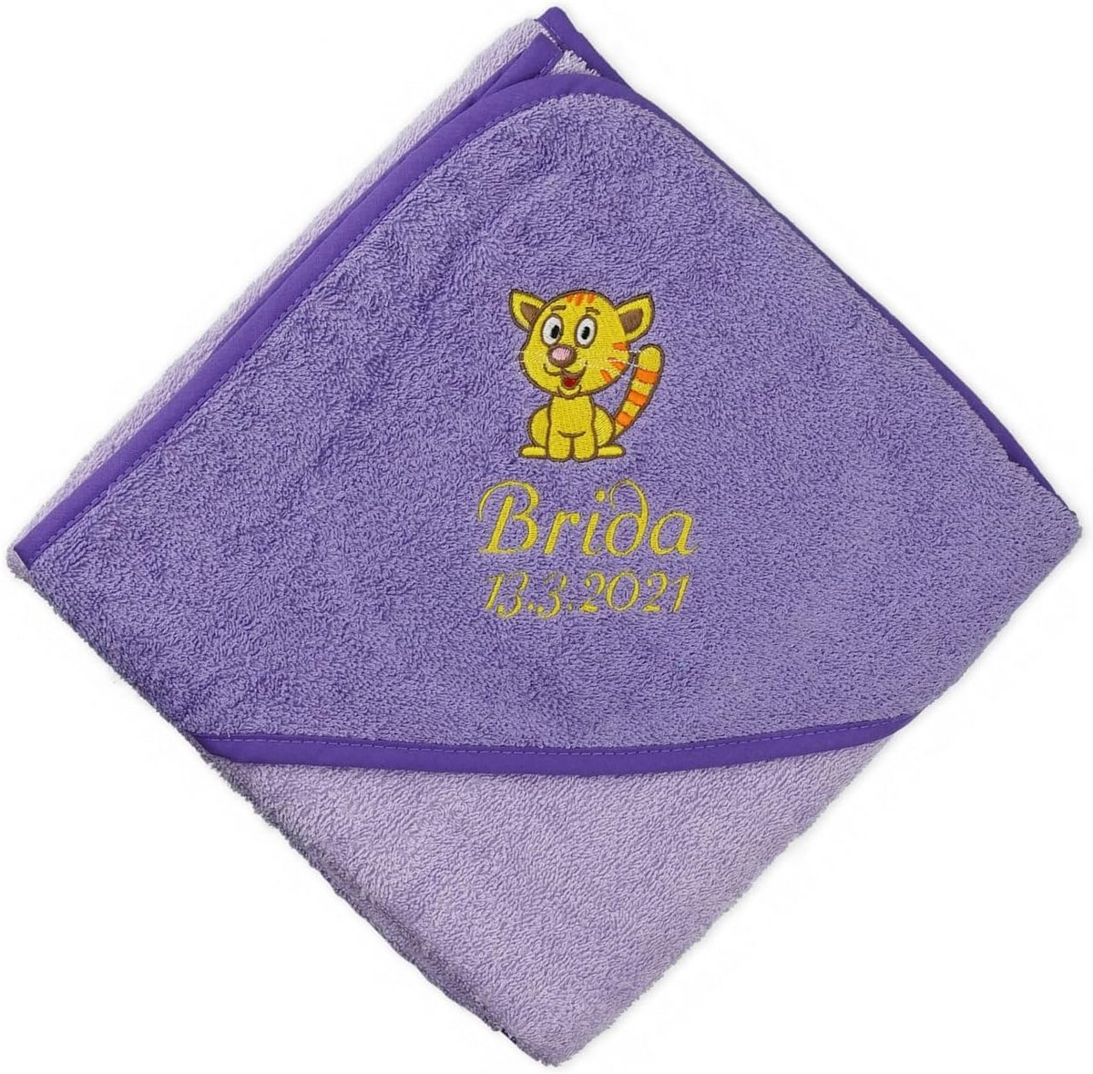 Baby Badjas - Met Capuchon - Na Gebruik - Gepersonaliseerd Borduurwerk - 100 x 100 cm - Violet