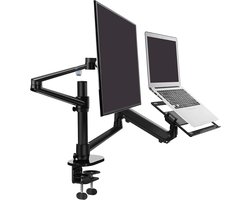 Verstelbare Dubbele Arm Laptop en Monitor Stand - 2-in-1 Desk Mount voor 17-27 Inch Monitor
