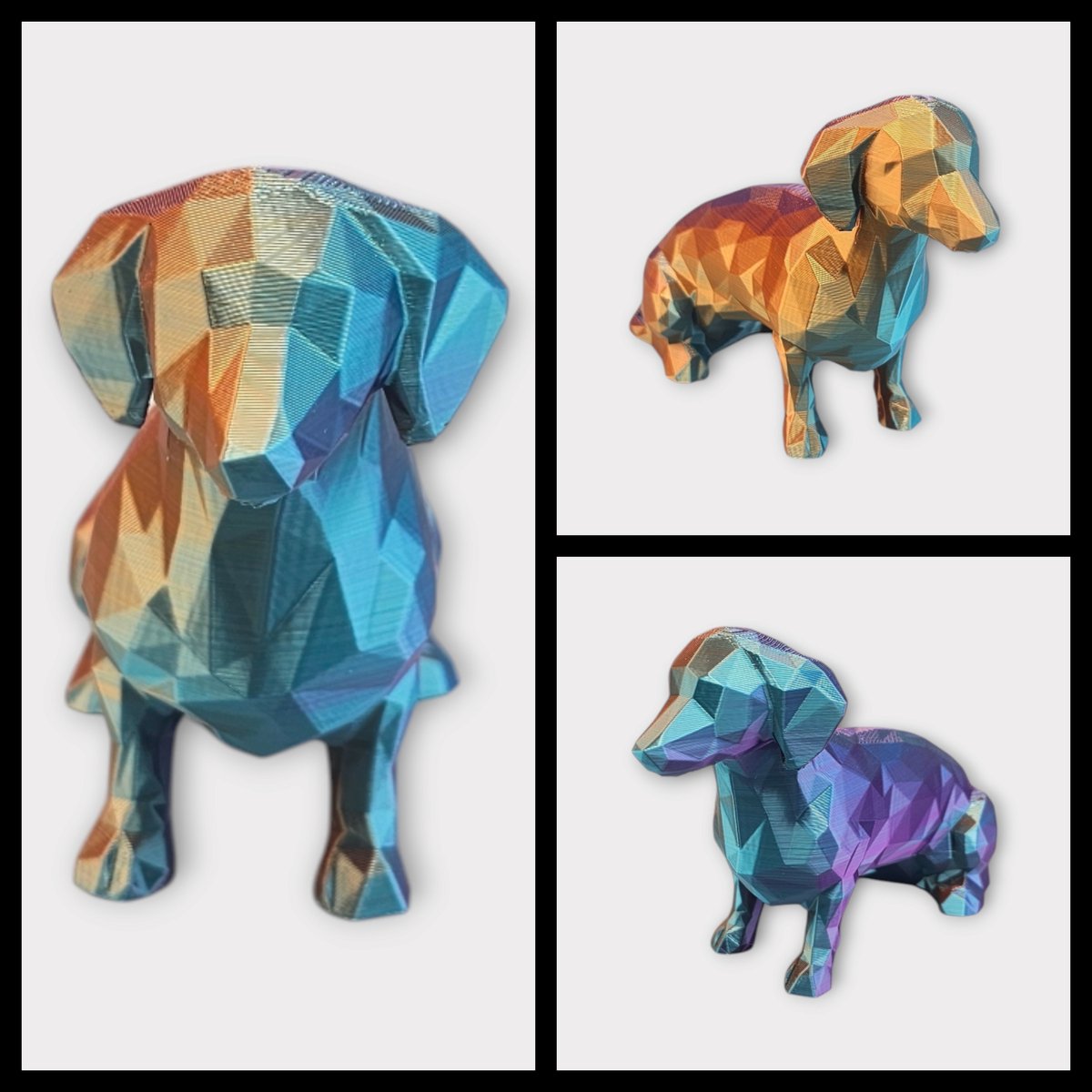 Layerzz - Geometrisch tekkel beeldje - hondenliefhebber - 3D print - kleurveranderend - speels - Goud blauw paars