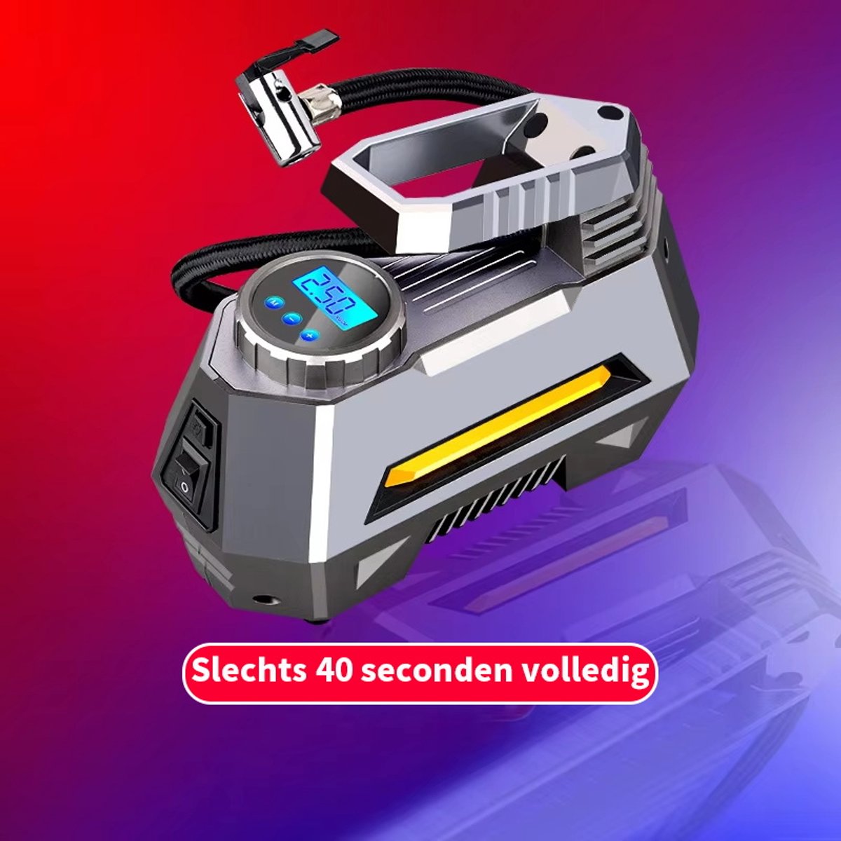 Draagbare Bandenpomp 12V - Luchtpomp - Autopomp - Lucht Compressor - Elektrisch - Voor Auto & Motor - Digitaal Scherm - 150PSI - heldere noodzaklamp - Sinterklaas cadeau auto thumbnail 3