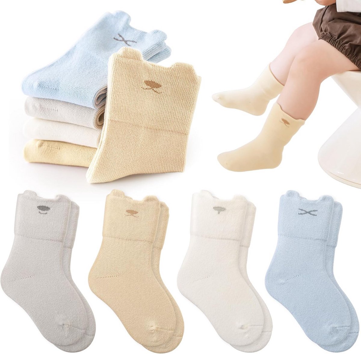 4 Paar Baby Sokken Unisex Katoen Zacht & Ademend voor Jongens en Meisjes (0-5 Jaar)