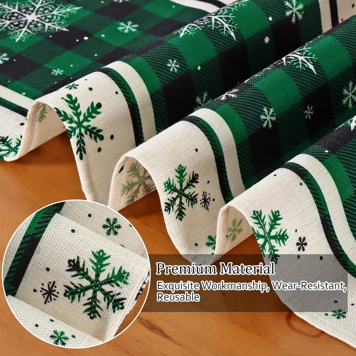 Kerst Tafelloper Groen Geruit met Sneeuwvlokken - 33 x 229 cm - Winter Tafel Decoratie
