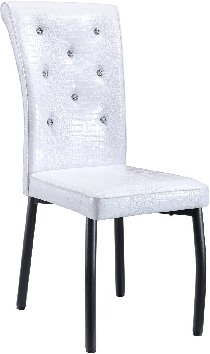 Merax Eetkamerstoelen Set Van 2 – Retro Design – Kunstleer Met Krokodillenstructuur – Kristalknopen – Zwarte Metalen Poten – Wit/Zwart