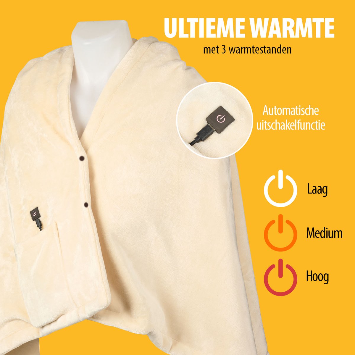 Tristar BW-4787 Draadloos Warmtedeken - Elektrisch Omslagdeken - Wasmachinebestendig - 150 x 80cm - 3 Temperatuurstanden - Fleece - Grijs – foto 6