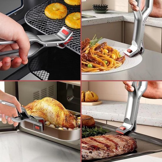 2 stuks roestvrijstalen klemmen voor hete platen - anti-verbrandingsklemmen voor platen en kommen, geschikt voor magnetron, oven, airfryer en stoomkoker - Ergonomisch antislipontwerp voor een veilige grip en bescherming tegen hitte. — afbeelding 5