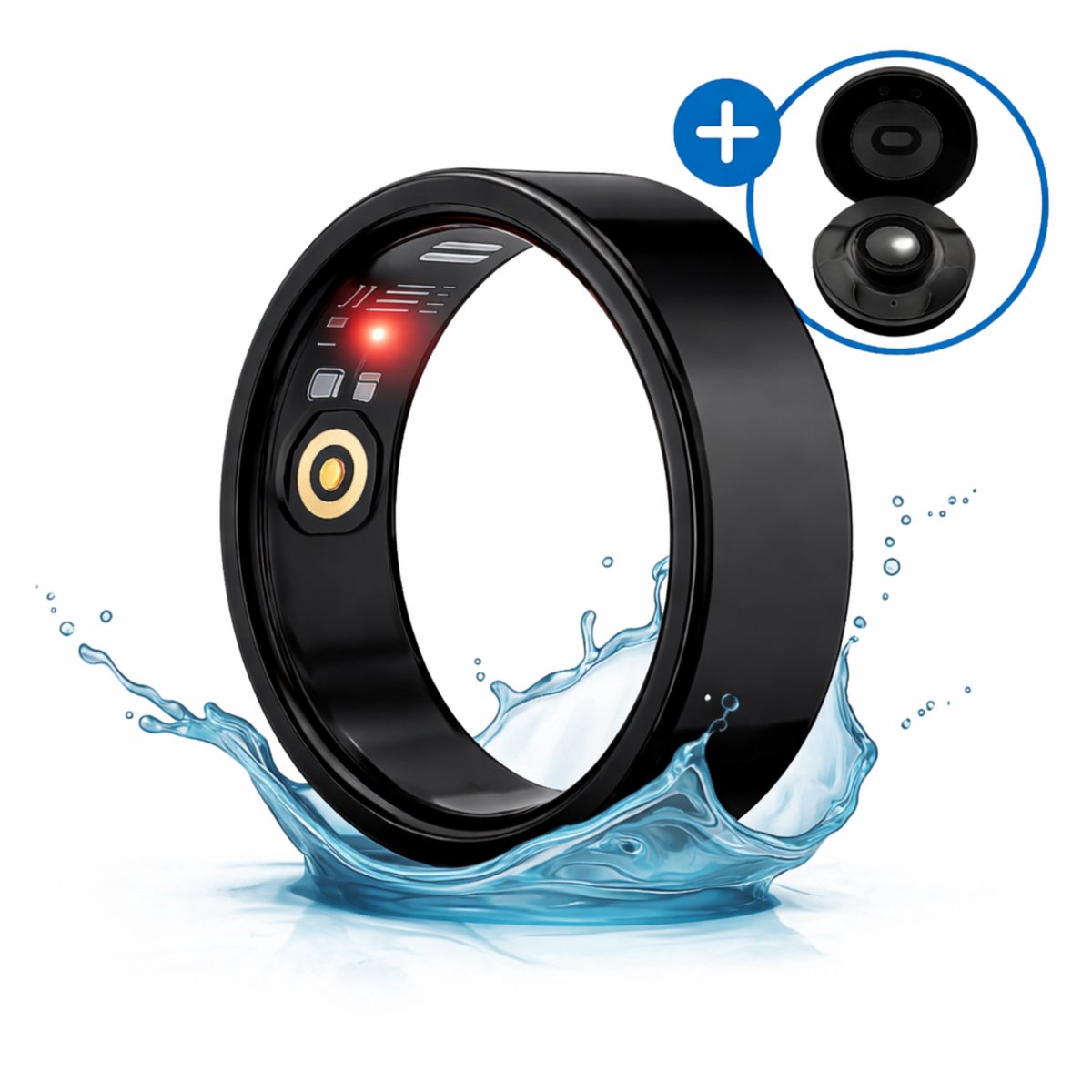 SyncGear Smart Ring - Slimme Ring voor Heren & Dames Met Oplaadcase – Menstruatiecyclus - Activity Tracker - SpO2 - Stappenteller - Hartslagmeter - Nederlandse App - Maat 12 (Europese Maat 68) - Kleur: Zwart