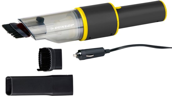 Dunlop Auto Stofzuiger 12V - Handstofzuiger met Borstel en Spleetmondstuk - Auto Stofzuiger met Sigarettenaansteker Aansluiting - Kruimeldief met 3000Pa Zuigkracht - Zwart/Geel