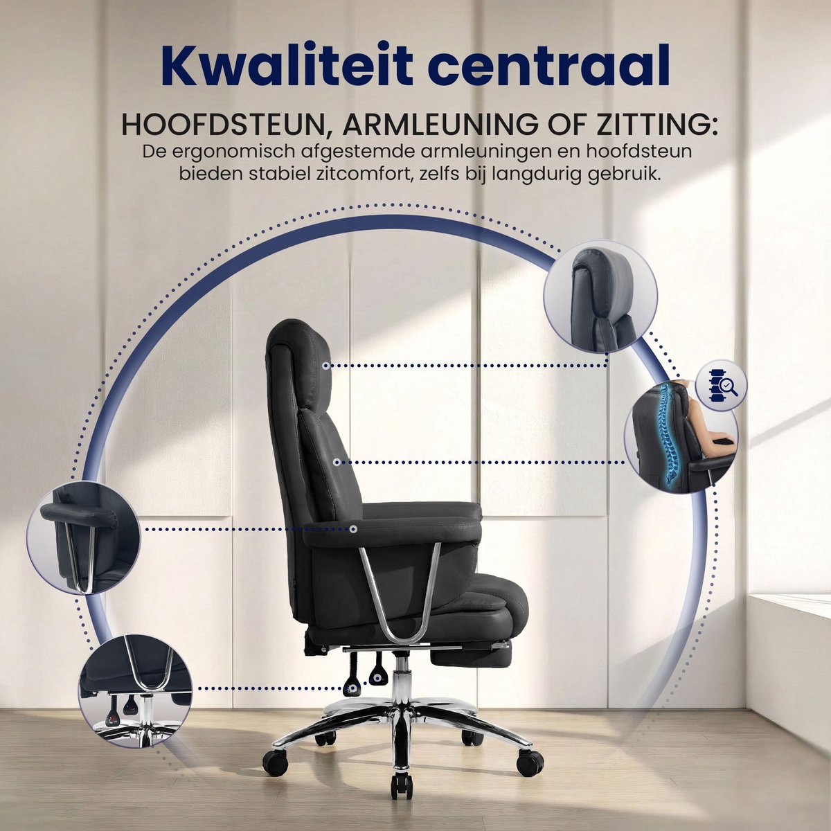 CLP Dahra Ergonomische Bureaustoel met Voetensteun - Zwart - afbeelding 3