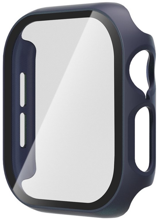 Protection d'écran de montre bleu foncé avec une façade en verre.